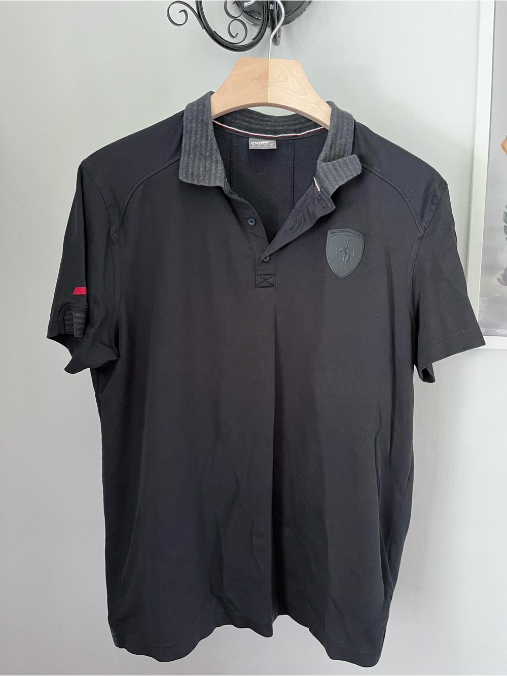 Puma Men's Black Short-Sleeve Polo with Subtle Shield Emblem